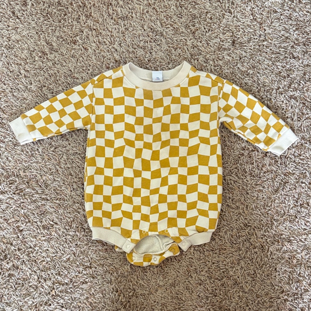 Old Navy Yellow and White Checkered Sweatshirt Bodysuit